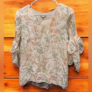 Vintage GIUSY Floral Ruffle Sleeve Women's Top blouse MEDIUM